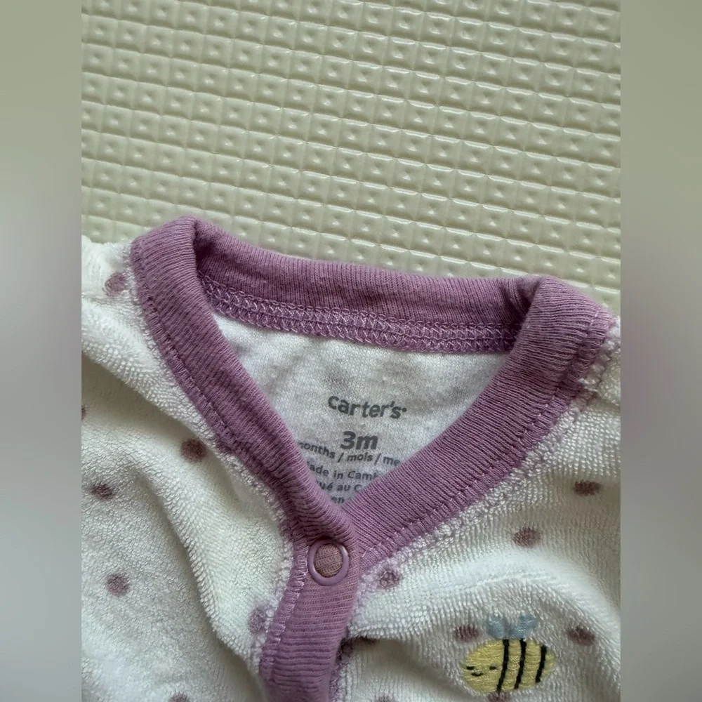 Carters|FREE w kids purchase,Baby girl Polka Dot footies w bee print,3M•novelty - Picture 4 of 5